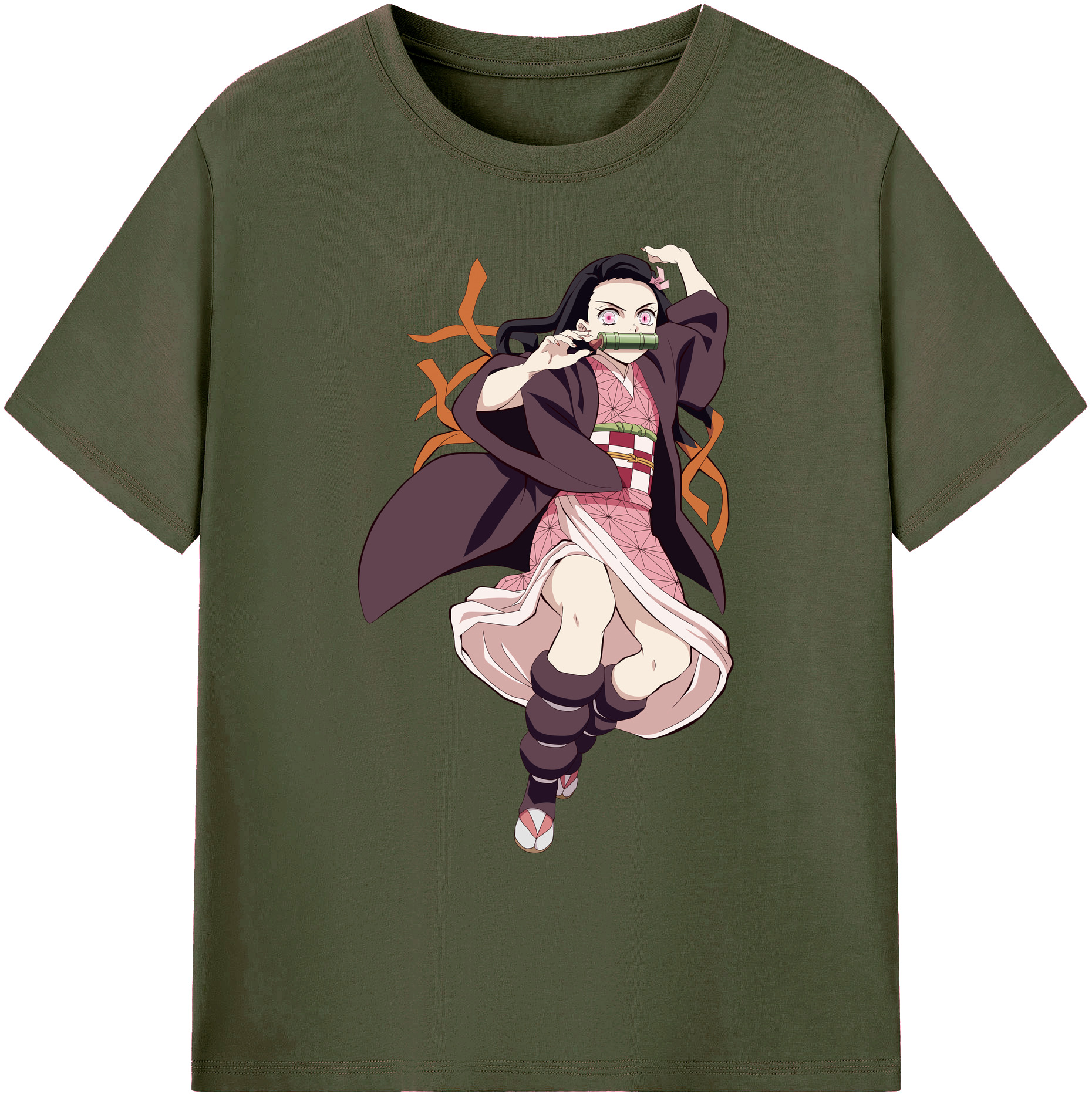 （画像用） 鬼滅の刃（きめつのやいば）竈門 禰󠄀豆子／かまど ねずこ Kamado Nezuko 綿100％ メンズ半袖Tシャツ｜肌触りやわらか＆通気性